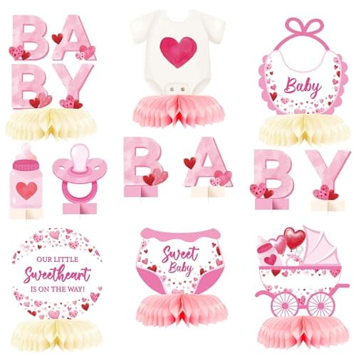 ANGOLIO 12P Spring Easter Pink Sweetheart Baby Shower Party Honeycomb Centerpieces Our Little Sweetheart is On The Way Party Table Decoration for Kids Baby Shower Newborn Gender Reveal Birthday Decor