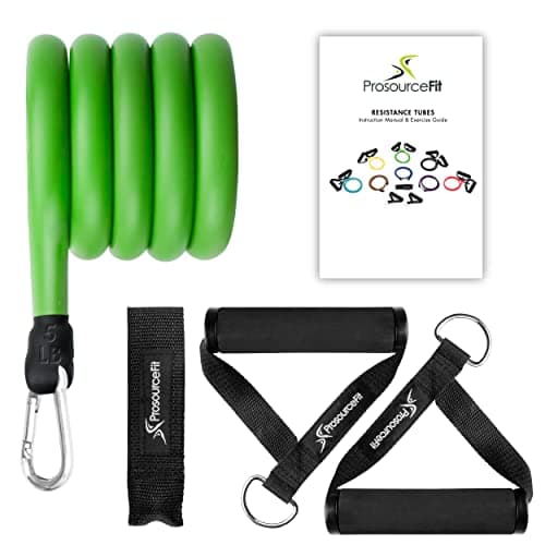 ProsourceFit Single Stackable Resistance Bands with Door Anchor and Exercise Guide, 5-8 LB, Heavy Duty Fitness Tube for Full-Body Exercises and Home Workouts, Green