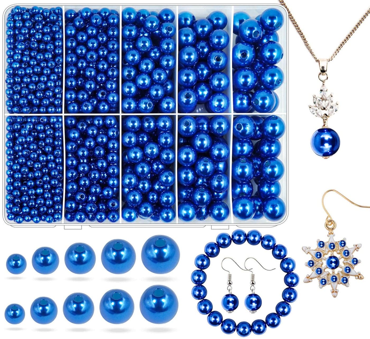 Blue Pearl Beads for Jewelry Making 1750pcs Royal Craft Bead With Hole 4mm 6mm 8mm 10mm 12mm Loose Spacer Bead for Necklace Bracelet Earrings Ring Choker Wedding Dress Decor