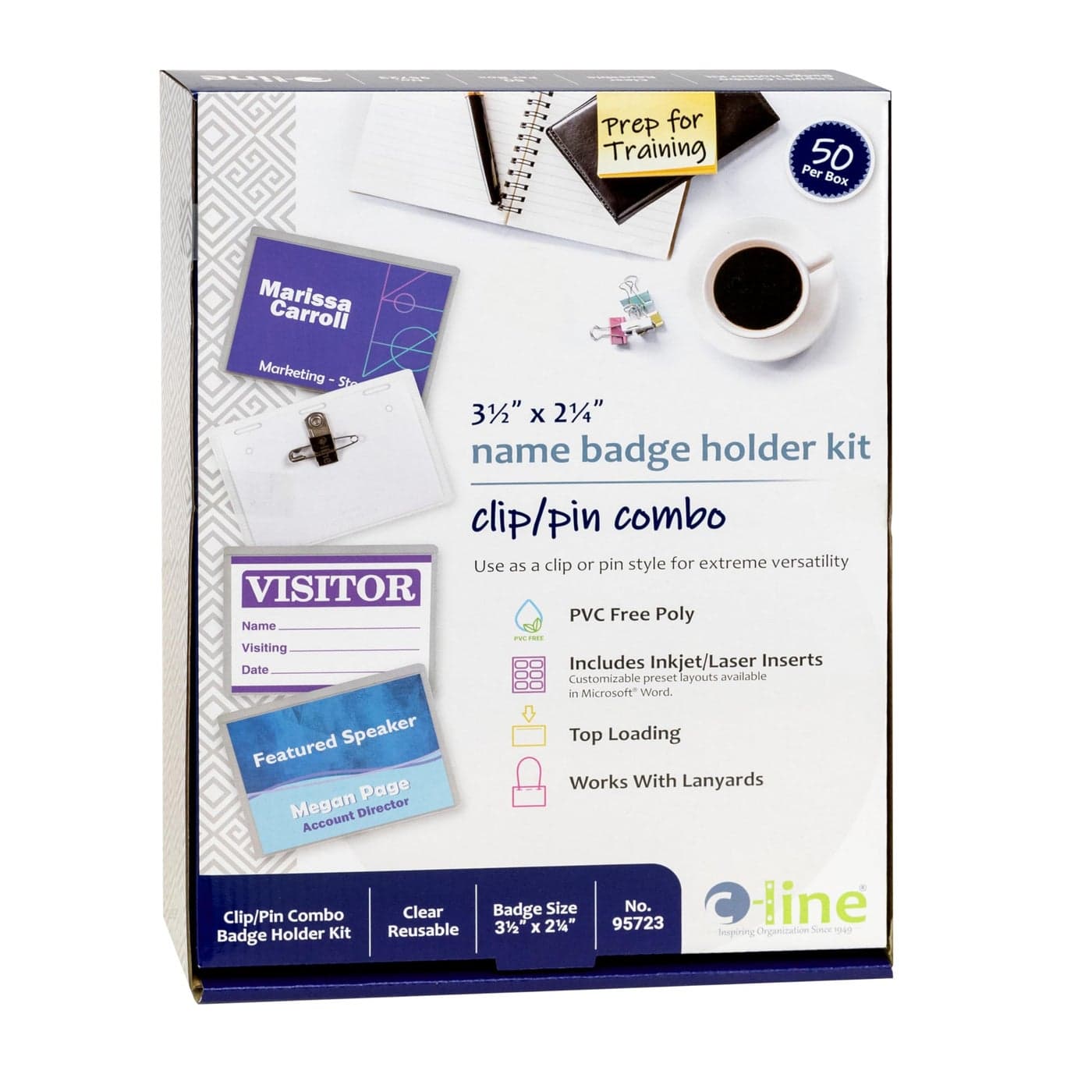 CLine Name Badge Kits Top Load 3 12 X 2 14 Clear Combo Clippin 50box