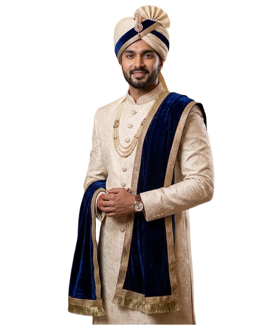 Navti Creations Men's Narrow Stole Dupatta in velvet for Kurta/Sherwani/Achkan/Suit (length-2.25m, Width -37cm) (Navy Blue)