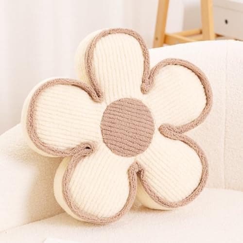 Kcvvcr Flower Pillow, Soft Flower Shaped Floor Cushion, Decorative Throw Pillow, Cute Seating Cushion, Plush Pillows for Sofa Couch Bed, PP Cotton Fill, 17.7 Inch, Ivory