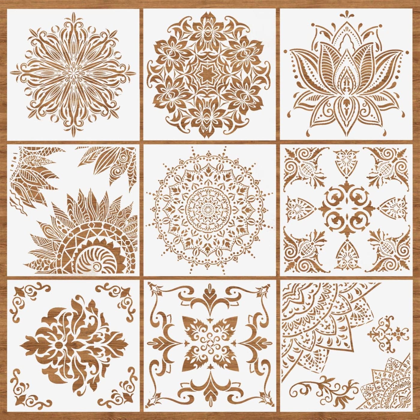 9 Pack12x12 Inch Large Mandala Stencils Reusable Stencils for Painting Template Stencils Painting DIY Painting Art Scrapbook on Wood Floor Wall Tile