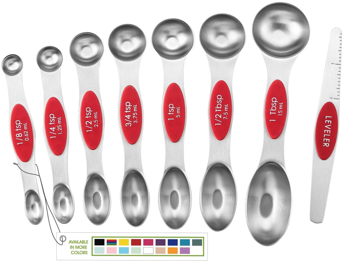 Spring Chef Red Stainless Steel Magnetic Measuring Spoons Set of 8 with Leveler Dual Sided Nesting Teaspoon Tablespoon Measuring Spoons Kitchen Gadgets for Baking Cooking Fits in Spice Jars