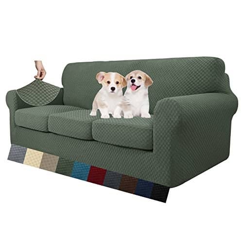 MAXIJIN 4 Piece Couch Covers for 3 Cushion Couch Super Stretch Non Slip Couch Cover for Dogs Pet Friendly Elastic Jacquard Furniture Protector Sofa Slipcovers (Sofa, Army Green)