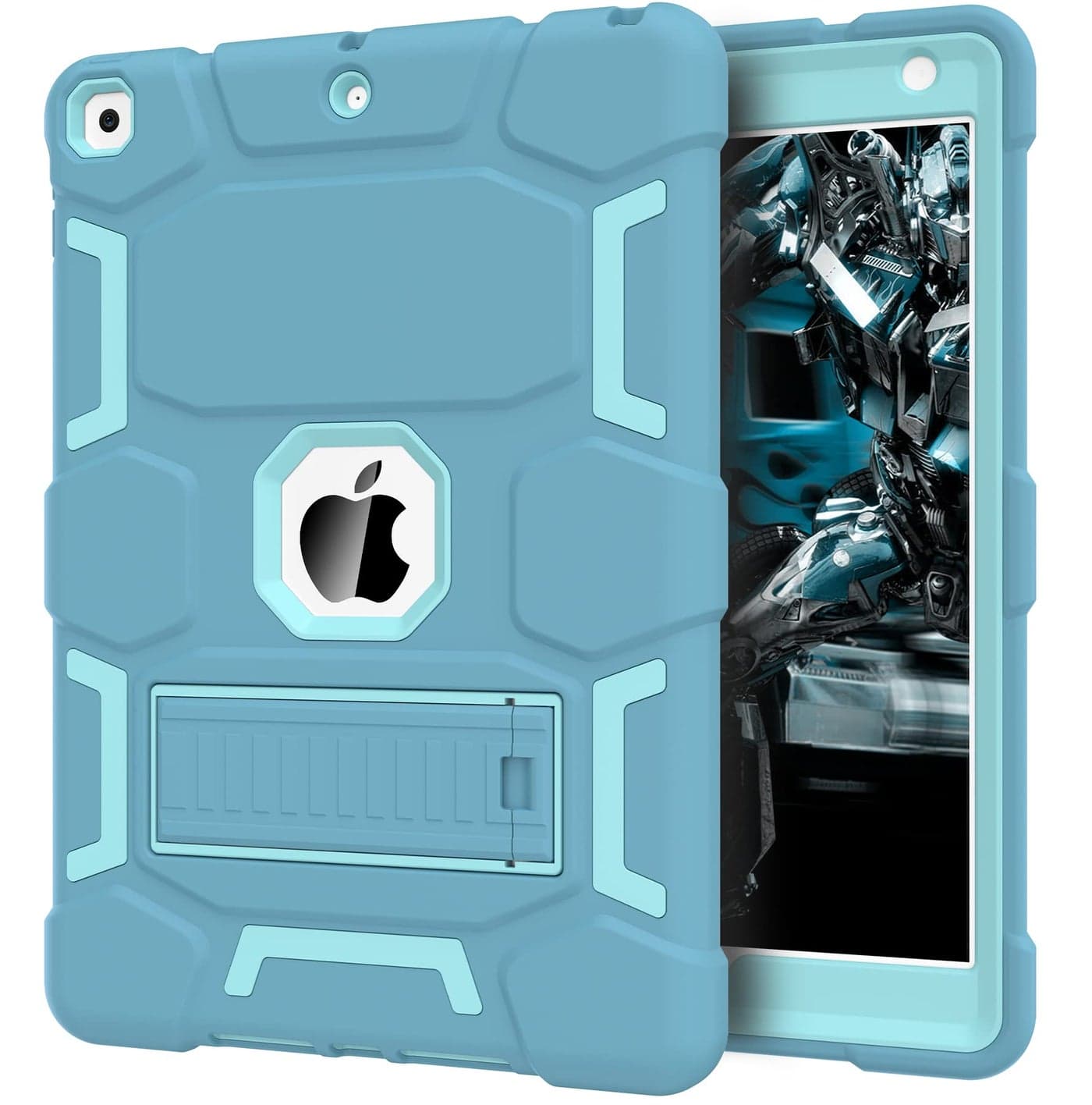 CCMAO for iPad 9th/8th/7th Generation 10.2 Inch Case 2021/2020/2019, with Kickstand, Heavy Duty Shockproof Hybrid Three Layer Protective Cover,Blue+Green