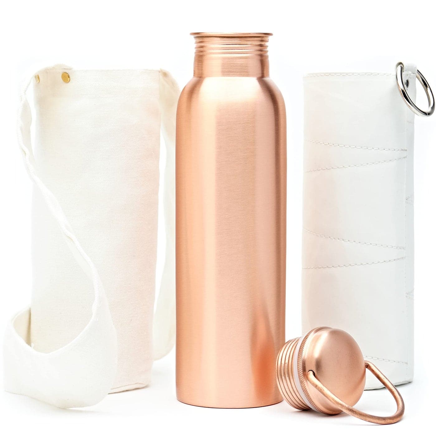 Kitchen Science Authentic Ayurvedic Copper Water Bottle 34Oz 1000ml With Carrying Canvas Bag Sleeve For Drinking Water And LeakProof