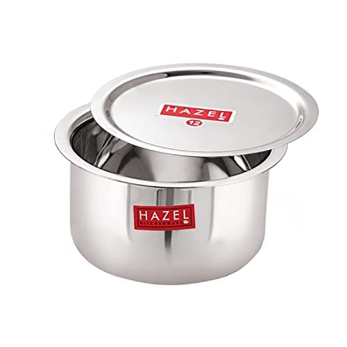 HAZEL Stainless Steel Tope Patila with Lid Round Bottom Boiling Vessels Bhagona Dekchi (1.9 Litre)