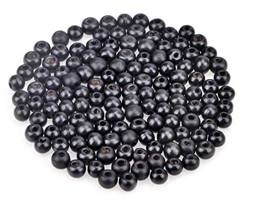 AD Beads Wood Spacer Loose Wooden Craft Beads Big Hole Beads Assorted for Necklace Bracelet Craft Making Decoration (8x10mm 200pcs, Black)