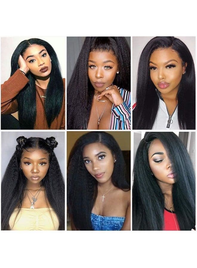 U Part Wig Human Hair Kinky Straight Wigs for Black Women, 14 inch Italian Yaki Straight Half Wig Upgrade U Shape Clip in Wigs Remy Human Hair Extension