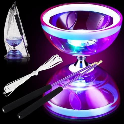 Simgoing Chinese Yoyo LED Diabolo Set Includes Colorful Diabolo Toy Light up Professional Yoyo with 2 Pieces Sticks 1 Piece String 1 Net Bag for FunPurple