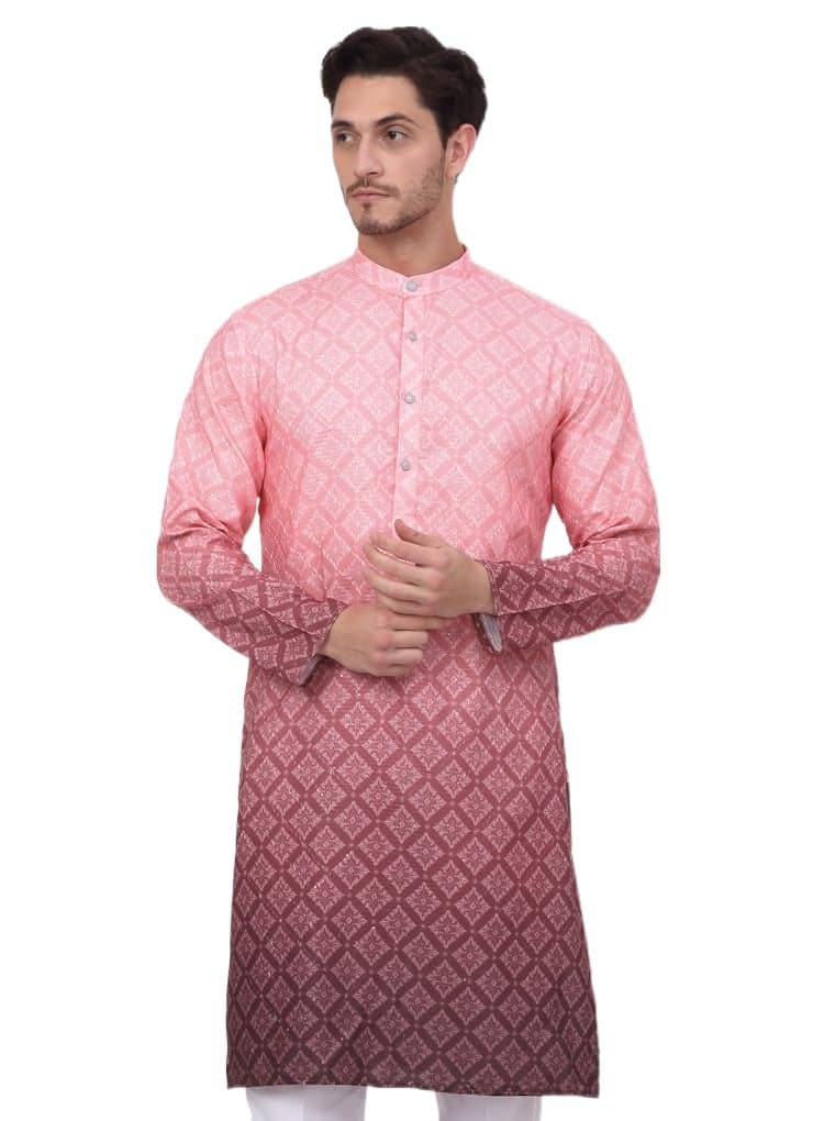 Jompers Men's Coral Ombre Pure Cotton Straight Kurta (Coral, M)