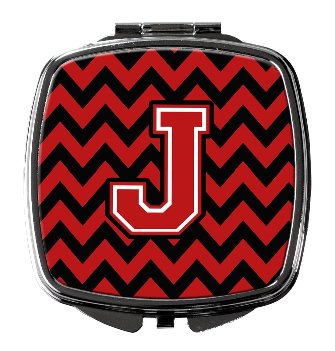 Caroline's Treasures CJ1047-JSCM Letter J Chevron Black and Red Compact Mirror Decorative Travel Makeup Mirror for Women Girls Gifts Pocket Makeup Mirror Folding Handheld