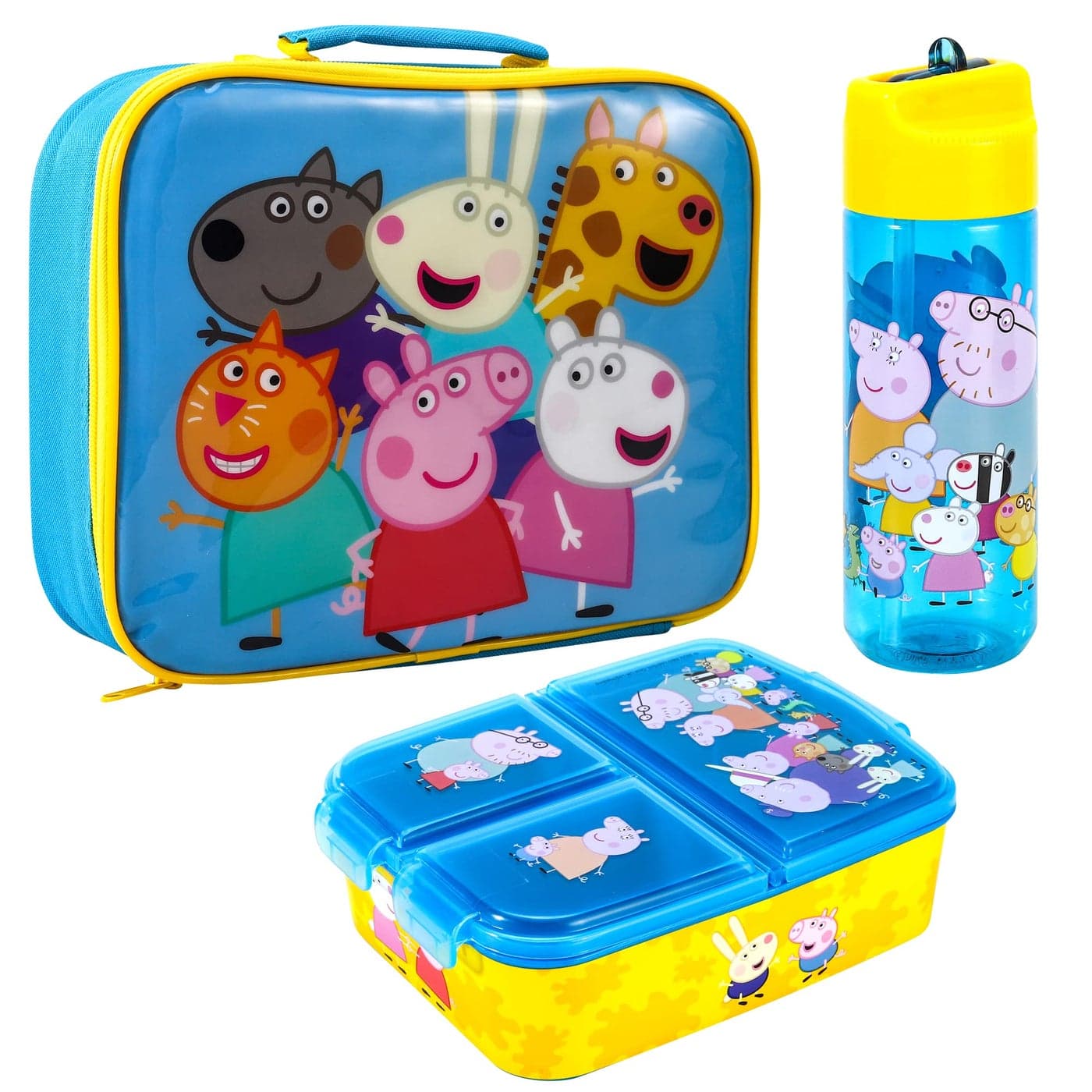 Zawadi Global Peppa Pig Kids Childrens Lunch Box Set Insulated Lunch Bag Multicompartment Lunch Box 540ml Water Bottle School Travel Lunch Food Set BPA Free