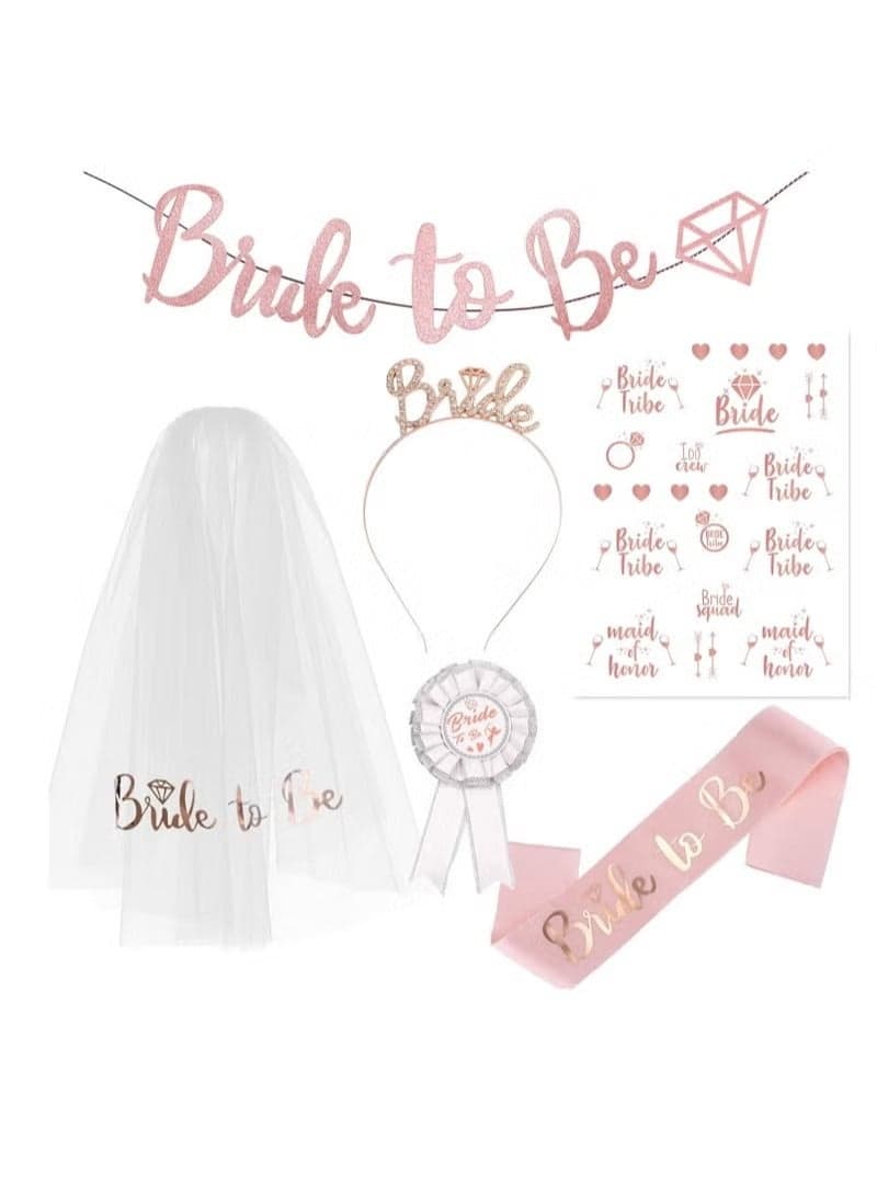 Bride to Be Decoration Set, Bride Sash, Headband Tiara, Bride Veil with Comb, Rhinestone Tiara, Bridal Badge, Pre-Strung Banner, Bride to Be Gifts Decorations Wedding