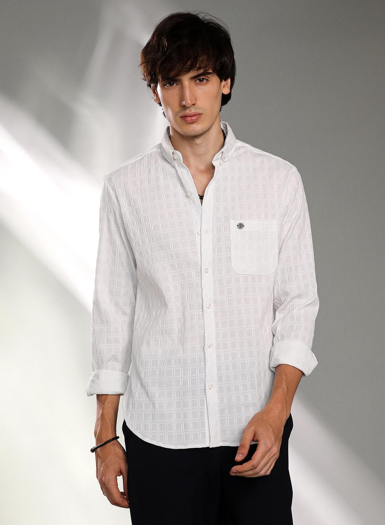Men's Daisy White Quad-Textured Shirt
