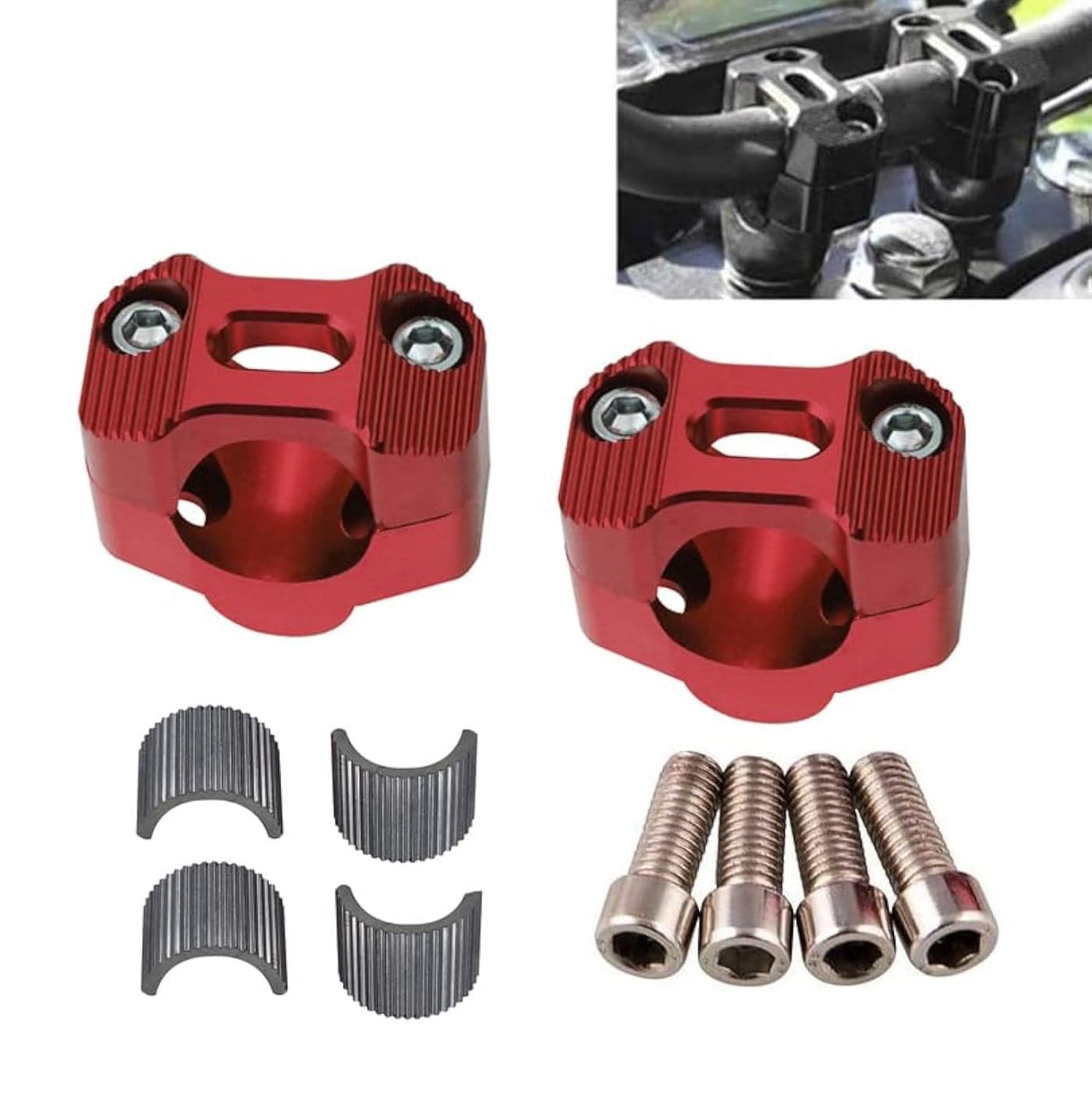 Universal Motorcycle 7/8" 1 1/8" 22MM 28MM CNC Aluminum Handlebar Handle Risers Adjustable Fat Bar Adapter Mount Clamps Universal For EXC KLX KXF YZF CRF XR SX SXF XCW WR YZ Dirt Pit Bike (Red)