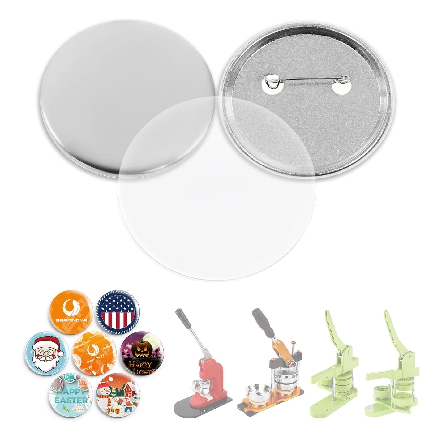 BEAMNOVA 100 Sets of Metal Button Supplies Blanks 75mm 295 in Approx 3 inch for Button Pin Maker Machine MatteBack Metallic Round DIY Badge Press Making Parts