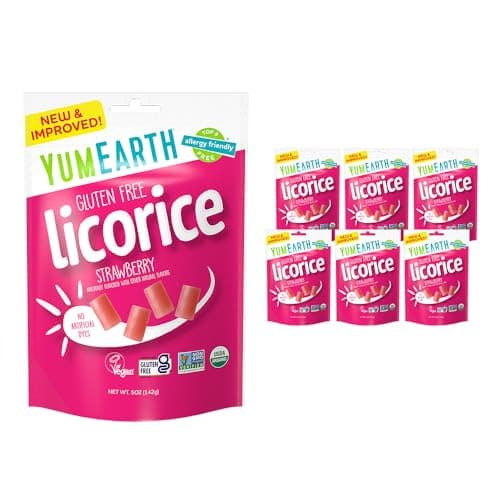 YumEarth Organic Gluten Free Strawberry Licorice Snack Packs - Allergy Friendly, Gluten Free, Non-GMO, Vegan, No Artificial Flavors or Dyes - 5 Ounce (Pack of 6)