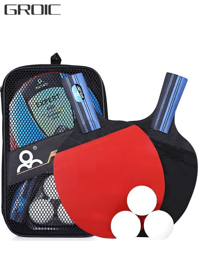 Ping Pong Paddles Set, High-Performance Table Tennis Sets with 1 Pair Premium Table Tennis Rackets, 3 PCs Ping Pong Balls and Storage Case Portable Ping Pong Set for Indoor& Outdoor Games