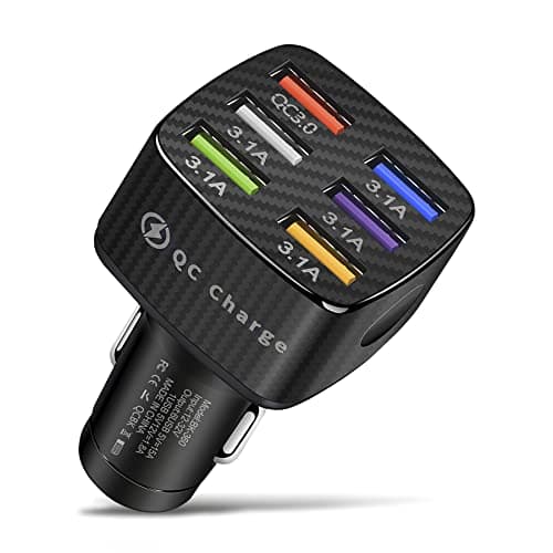 Amiss Car Charger Adapter 6 USB Multi Port Fast Charger Include QC 30 and 5 Other Ports Car Interior Accessories Fit for iPhone 131211pro Samsung GalaxyNote S10S9S8 Android Black