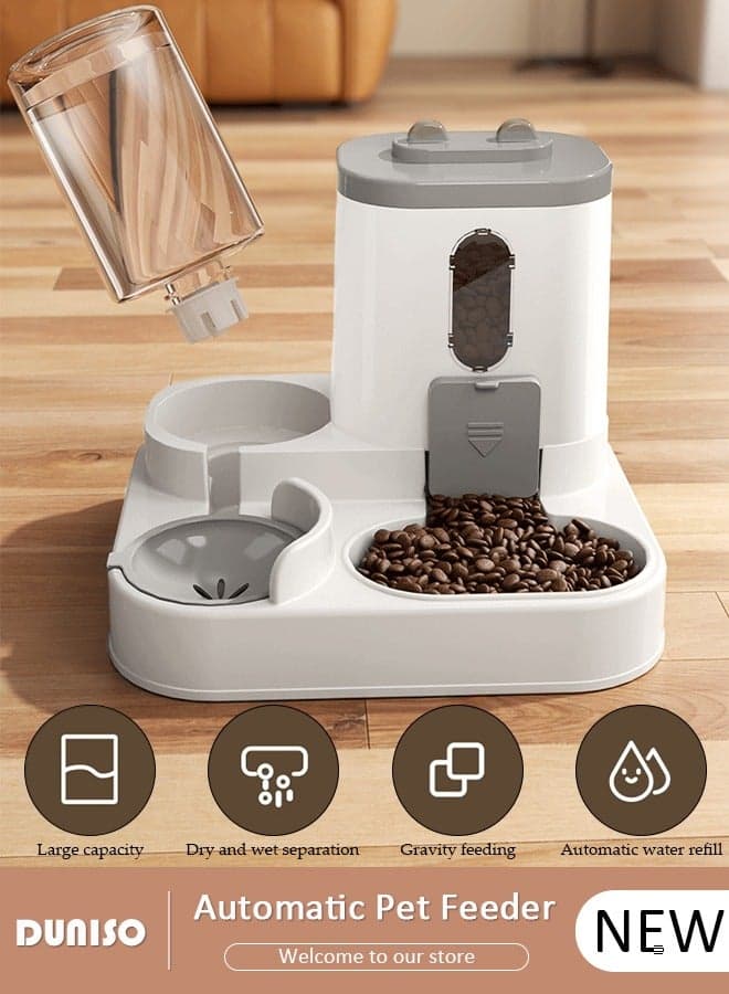 Automatic Pet Feeder, Gravity Cat Dog Food Feeder and Water Dispenser Set, Large Capacity Anti-slip Automatic Feeder Waterer, 2 in 1 Food Dispenser for Large & Small Dog Cat Puppy Kitten Feeder