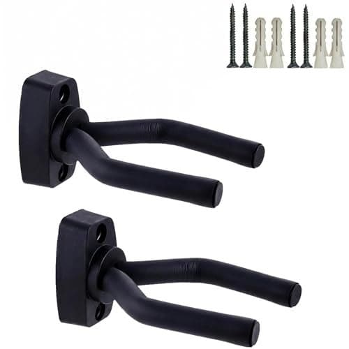CC CAIHONG Guitar Wall Mount Hanger 2 Pack, Guitar Hanger Wall Hook Holder Stand Display Black with Screws - Easy to Install - Fits All Size Guitars, Bass, Mandolin, Banjo, Ukulele