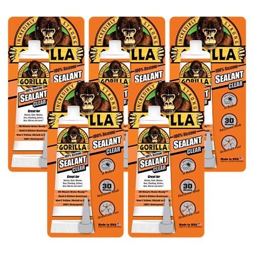 Gorilla Clear 100% Silicone Sealant Caulk, 2.8 Ounce Squeeze Tube, Clear, (Pack of 5)