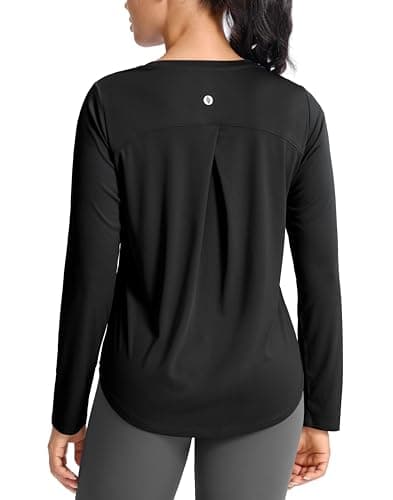 SANTINY Lightweight Long Sleeve Workout Tops for Women Breathable Gym Yoga Athletic Running Hiking Top UPF 50 Sun Shirts Black_L