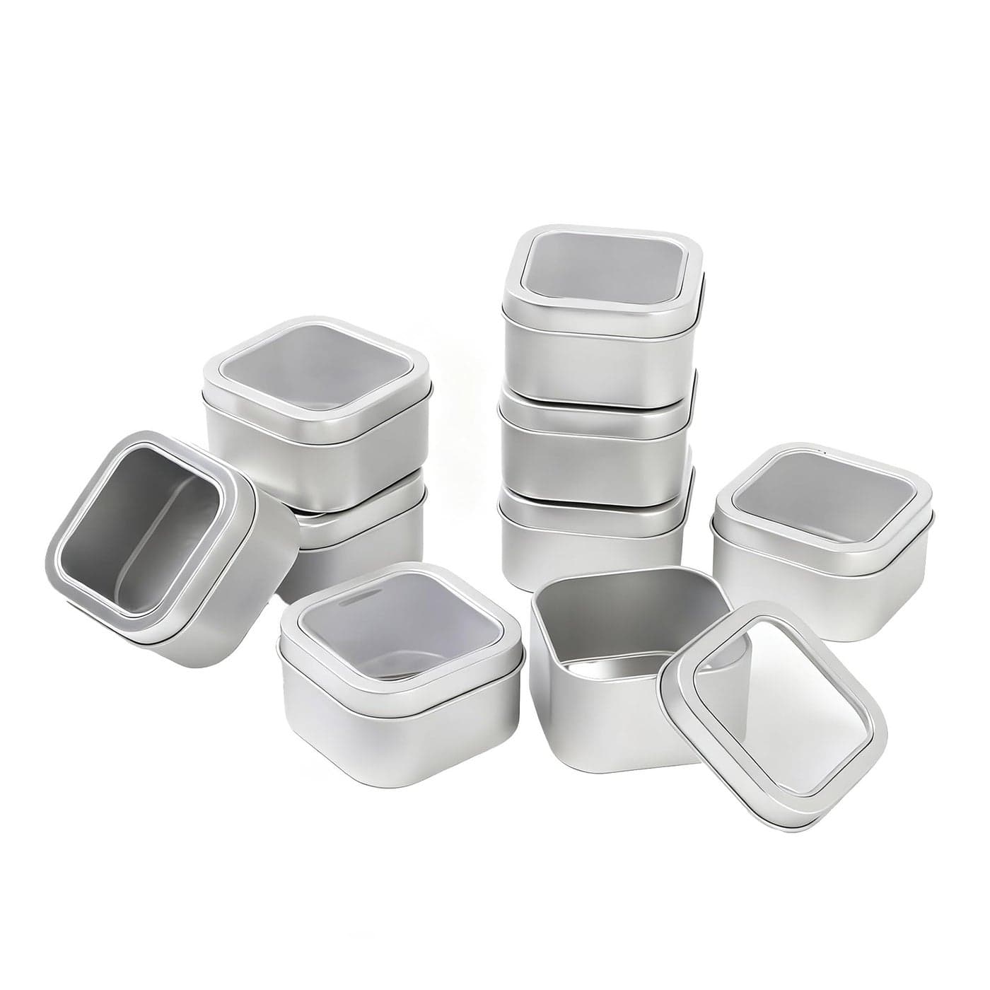 LJY Empty 4Ounce Square Silver Metal Tins with Clear Window for Candle Making Candies Gifts Treasures 9 Pack Silver 256x256x15