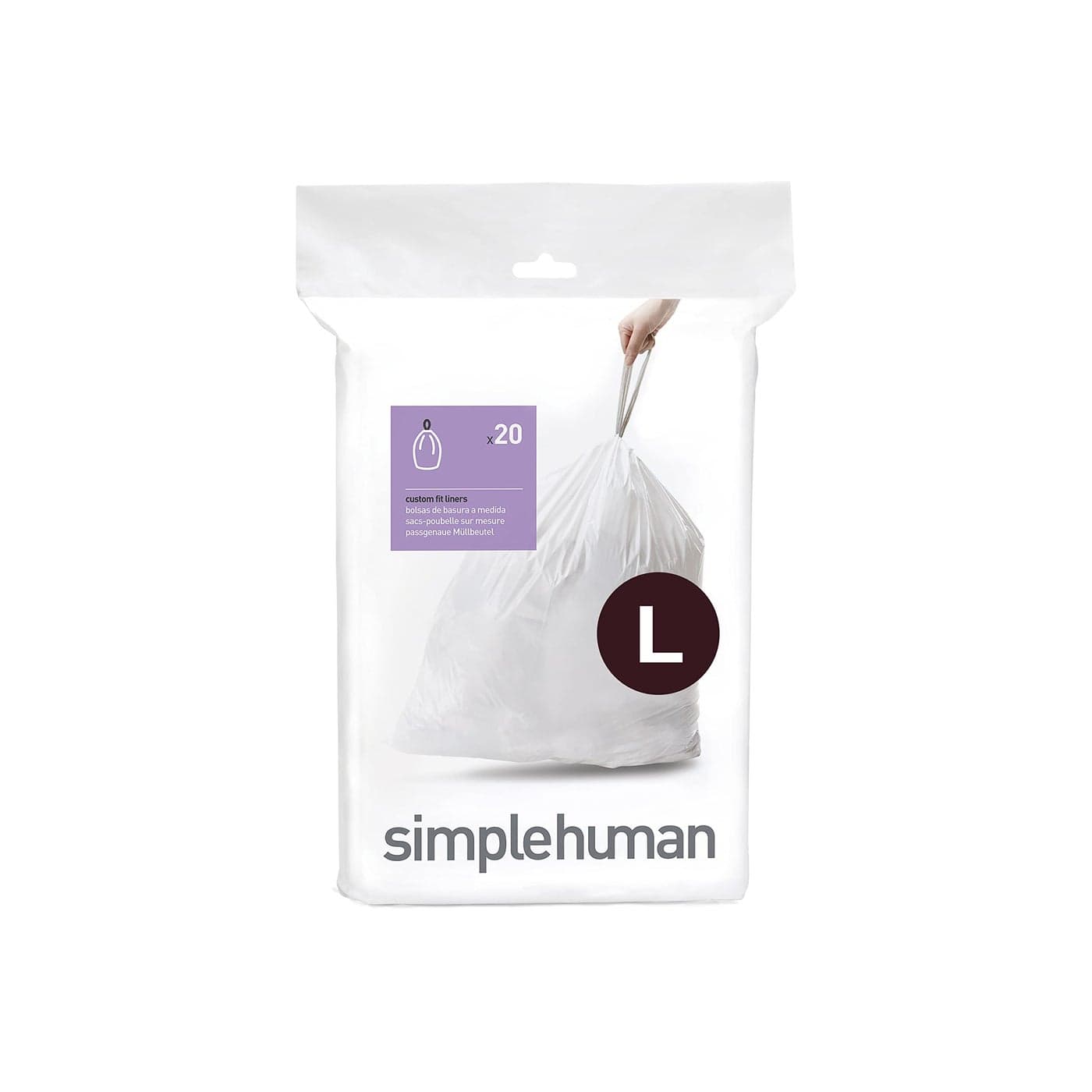 simplehuman Code L Custom Fit Drawstring Trash Bags in Dispenser Packs 20 Count 18 Liter 47 Gallon White