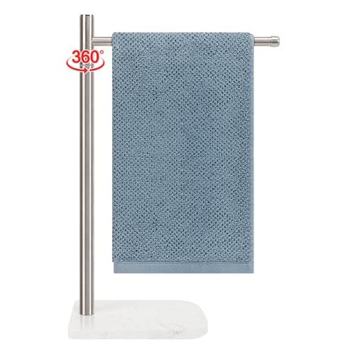 BathAce Hand Towel Holder LShape Hand Towel Stand with Marble Base Stainless Steel Swivel Hand Towel Rack Bar Standing for Bathroom Kitchen Countertop 1 Arm Brushed Nickel