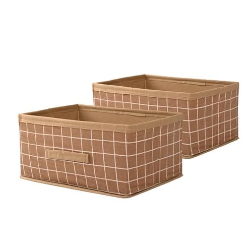 Kuber Industries Pack of 2 Foldable Multi-purpose Cloth Organizer for Storage with Drawing Handle | Durable Organisers Storage Box for Clothes/Toys | Check Design - Beige