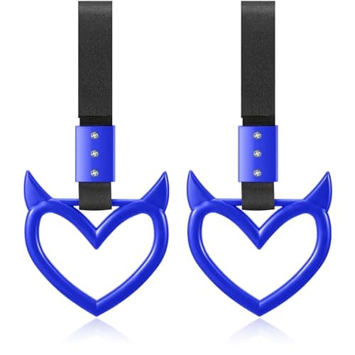 Fabbay 2 Pieces Heart Handle Keychains Car Accessory Heart Hand Strap Drift Charm for Car Interior Exterior DecorationBlueDevil Style
