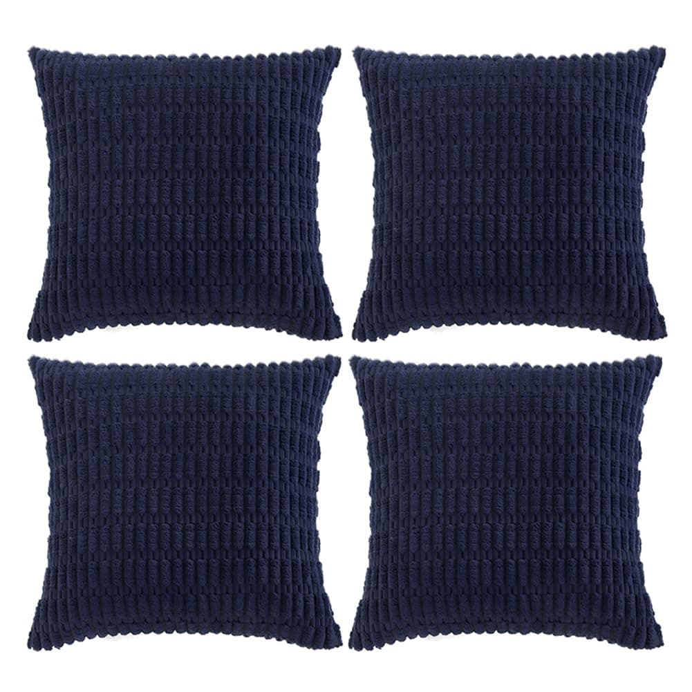 Fancy Homi 4 Packs Navy Blue Decorative Throw Pillow Covers 18x18 Inch for Living Room Couch Bed Sofa Rustic Modern Farmhouse Boho Home Decor Soft Plush Corduroy Square Cute Cushion Case 45x45 cm