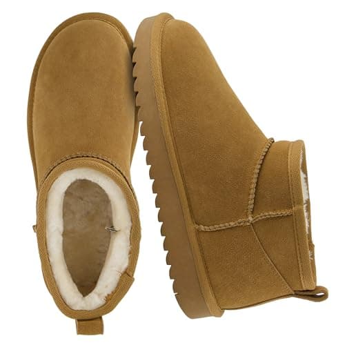 CUSHIONAIRE Hip 2 Genuine Suede Ankle Boots for Women, Cozy Faux Shearling Lining Pull On Winter Womens Boots, CHESTNUT 8.5