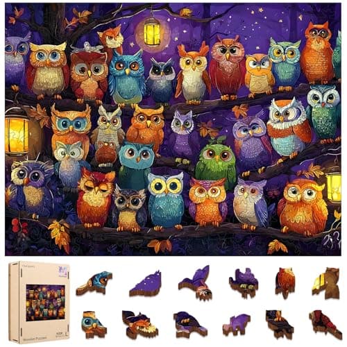 Mocfesk Wooden Puzzles for Adults Owl Family Puzzles 500 Pieces Unique Shaped Jigsaw Puzzles for Adults and Kids Fun Challenge Family Game Home Decor 189 x 142