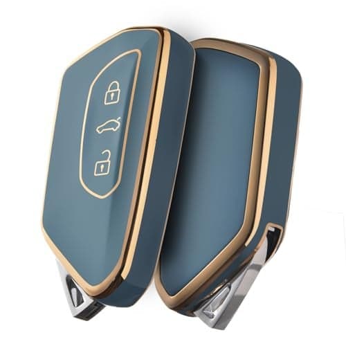 ELOHEI Key Fob Cover for Volkswagen TPU Car Key Case Compatible with VW Golf 8 ID3 ID4 GTI GTE Seat Leon MK4Tarraco Ateca Skoda Octavia Gold Edge Blue