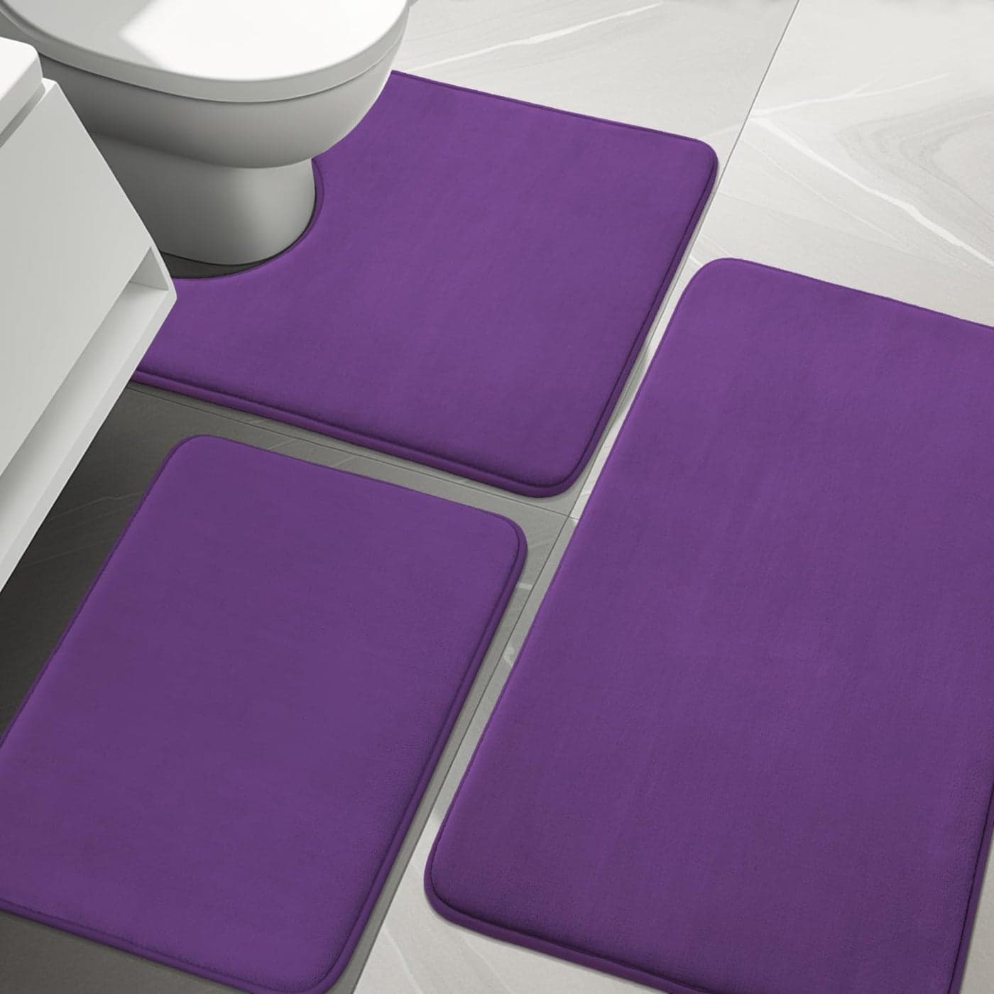 YIHOUSE Bath Rug Set 3 Piece Memory Foam Bath Mats Non Slip Super Absorbent Soft Machine Washable for Sink Tub Shower and Toilet Purple