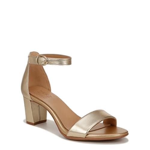 Naturalizer Womens Vera Ankle Strap Block Heel Dress Sandal Dark Gold Metallic Leather95M