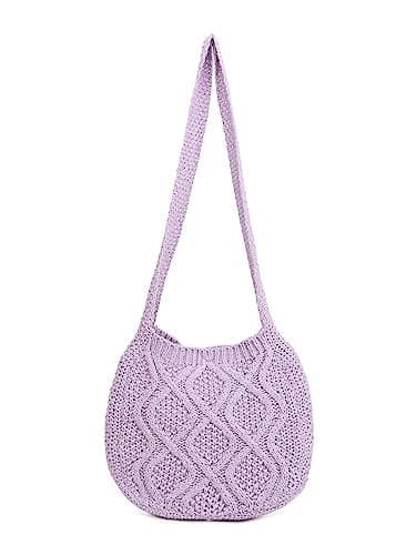 ENBEI Handmade Crochet Bag–Boho Chic Shoulder Bag, Aesthetic Kinted Bag,Cute Crossbody Bag,Perfect for Beach, Shopping or Daily Use – Stylish Durable (Purple)