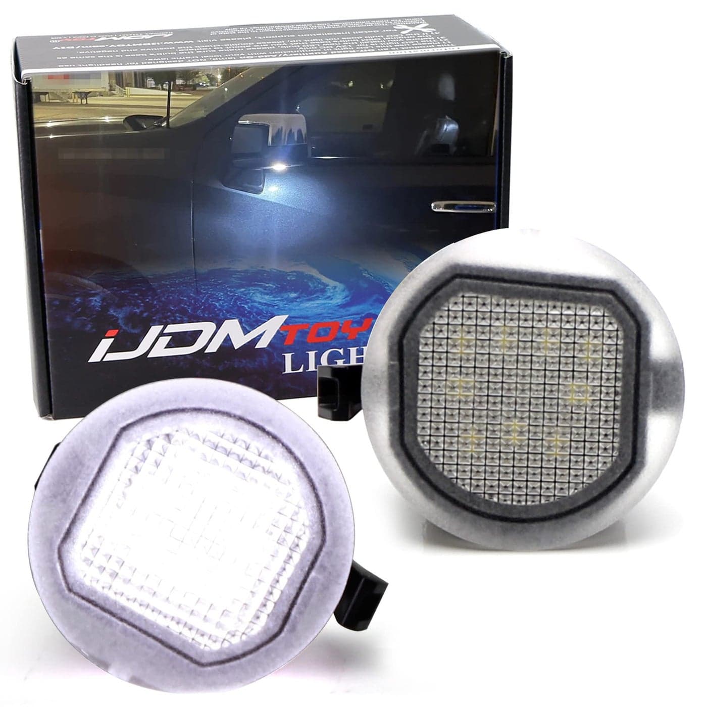 iJDMTOY White 18SMD Full LED Under Side Mirror Puddle Lights Compatible With 2019up Chevrolet Silverado SuburbanTahoe GMC Sierra Yukon Cadillac Escalade etc