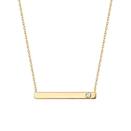 PAVOI 14K Gold Plated Crystal Birthstone Bar Necklace | Dainty Necklace | Gold Necklaces for Women | April, Diamond