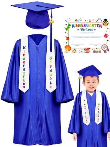 QZYL Kindergarten Graduation Cap and Gown Set, 2025 Kids Graduation Outfit with Tassel and Certificate for Kindergarten