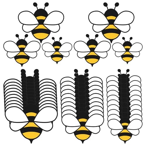 Gilprop 60 Pcs Bee Cutouts Assorted Size Bee Bulletin Board Accents or Craft Cutouts Stickers Spring Summer Honeybee Themed Decorations for Birthday Baby Shower Party Supplies Decor(Classic Style)