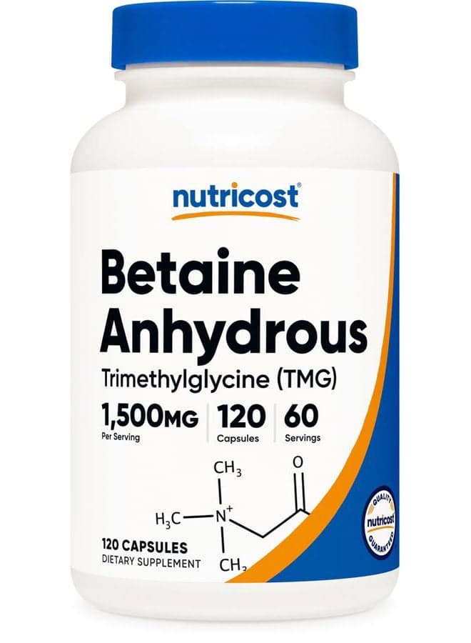 Betaine Anhydrous Capsules 1500mg, 60 Servings - Gluten Free, Non-GMO, 750mg Per Cap, 120 Capsules