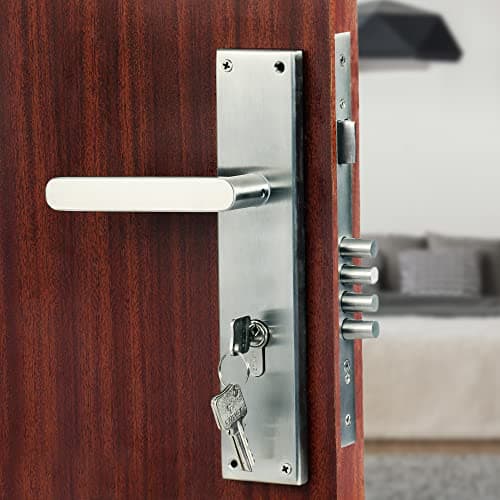 BLUE SPACE Premium 10 inch Cylindrical Mortise Door Lock Handle Set/Mortise Lock with Brass Lock Body and Both Side Key 60mm Cylinder Set with 3 Keys-(Finish-Satin, Model-MG304)