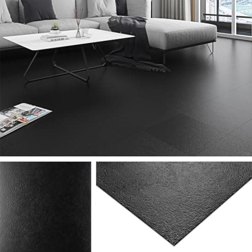 Livelynine Matte Black Peel and Stick Floor Tile Bathroom Floor Tiles Waterproof Stick on Tiles for Kitchen Basement Vinyl Flooring Sticky Laminate Flooring Stickers Garage Non Slip 4-Sheet 12x12