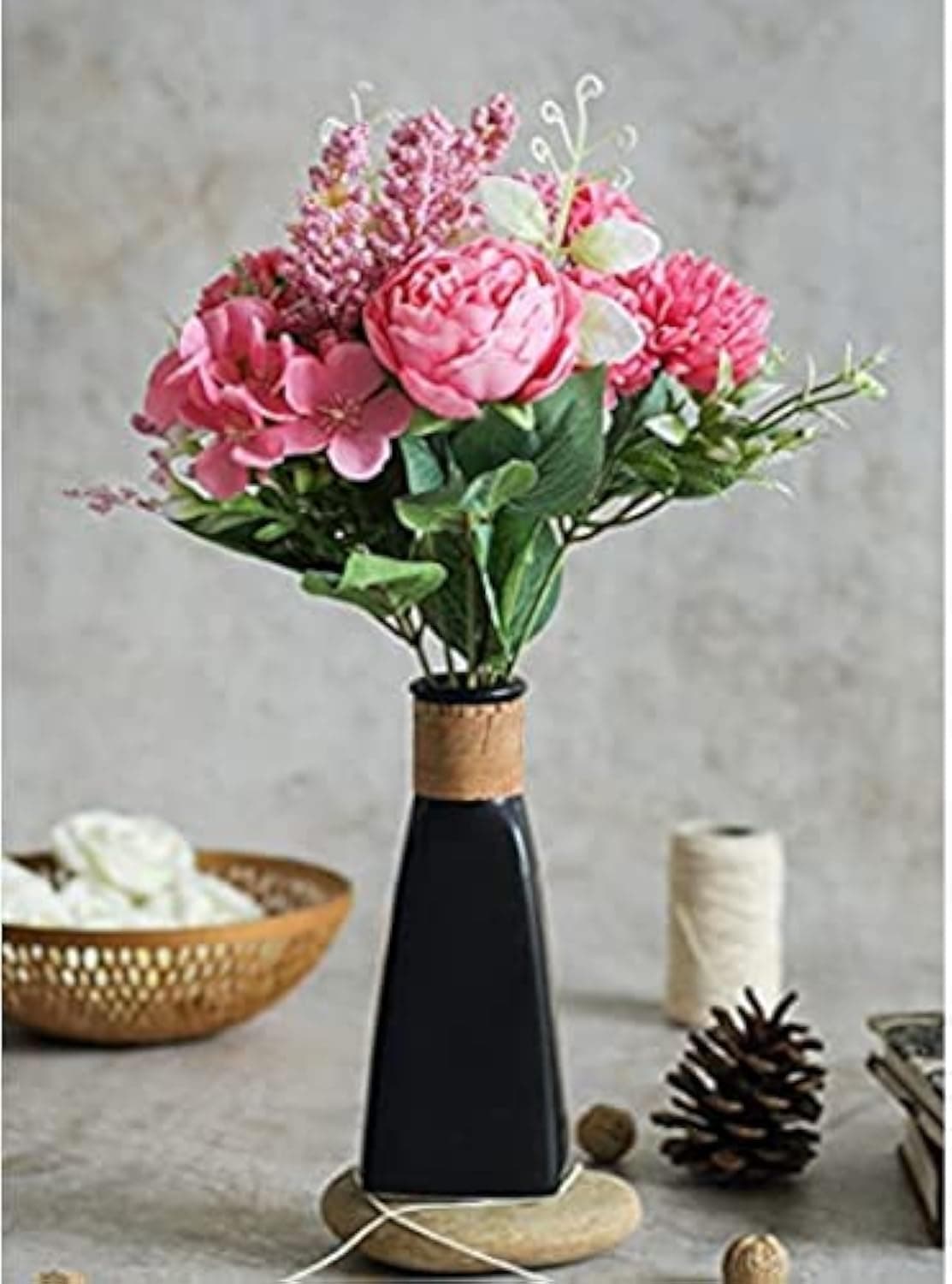 SATYAM KRAFT 1 Pcs Artificial Multiflora Flower Roses Fake Sticks Bunch Decorative Items for Home Decor, Bouquets, Bedroom, Living Room, Wedding, Festive Decor (Without Vase) (1, Pink)