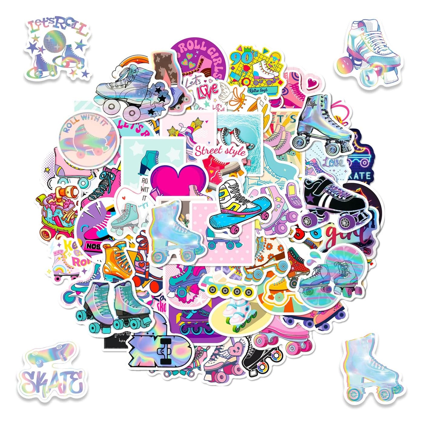 100 PCS Roller Skate Stickers Roller Skating Ice Skating Stickers for Laptop Water Bottle Computer Refrigerator Luggage Phone Case Bicycle Teens Roller Skate